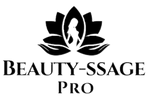 Logo of Beauty-Ssage Pro with a silhouette of a woman inside a lotus flower on a white background.